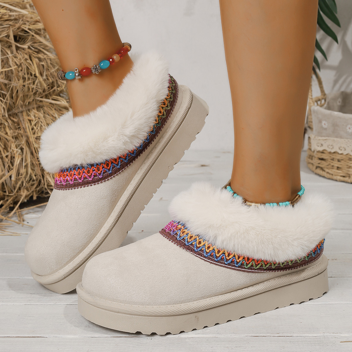 Free shipping 2025 autumn/winter new design color woven women's suede midsole snow boots thick sole height increasing warm cotton shoes