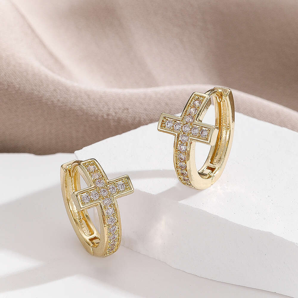 French Style Personality Fashion Zircon Cross Versatile Elegant Trendy Earrings