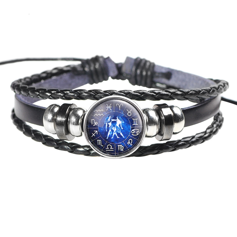 Qino Zodiac Leather Beaded Couple Bracelet Versatile Jewelry ddmymoon