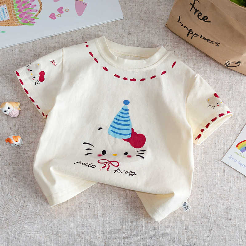 Girls' Short Sleeve T-Shirt Children's Summer Wear 2025 New Stylish Beautiful Super Cute Girl's Top Cartoon Base Shirt