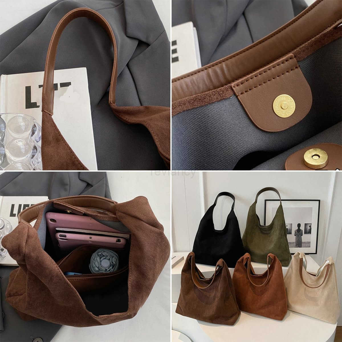 Womens Fashion Suede Shoulder Bags Large Tote Bag Retro Purse Handbag Casual Work Ladies Top Handle SatchelW250913