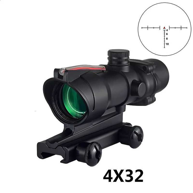 4x32 Scope Prism Scope Real Red Fiber Optic Chevron Scope Red Dot Illuminated Etched Reticle Tactical Scope BlackW250913