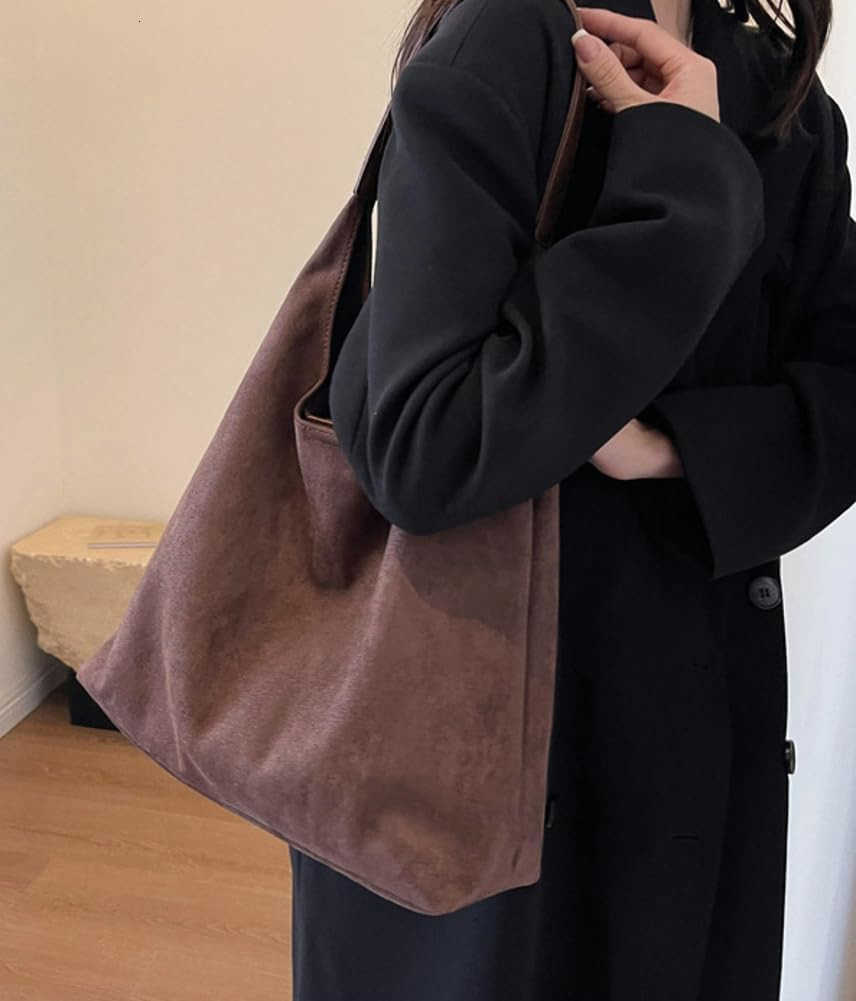 Womens Fashion Suede Shoulder Bags Large Tote Bag Retro Purse Handbag Casual Work Ladies Top Handle SatchelW250913