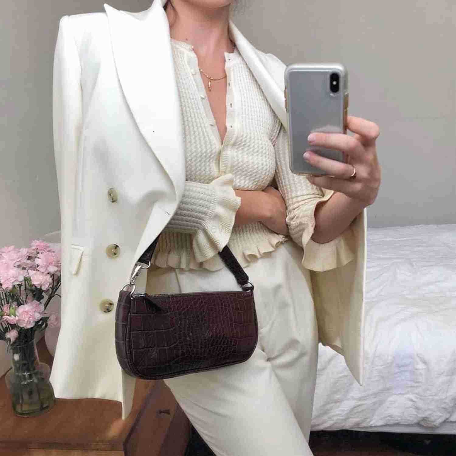 Bag Crocodile Effect Retro Faux Leather Classic Clutch Shoulder Purse Handbag for WomenW250913