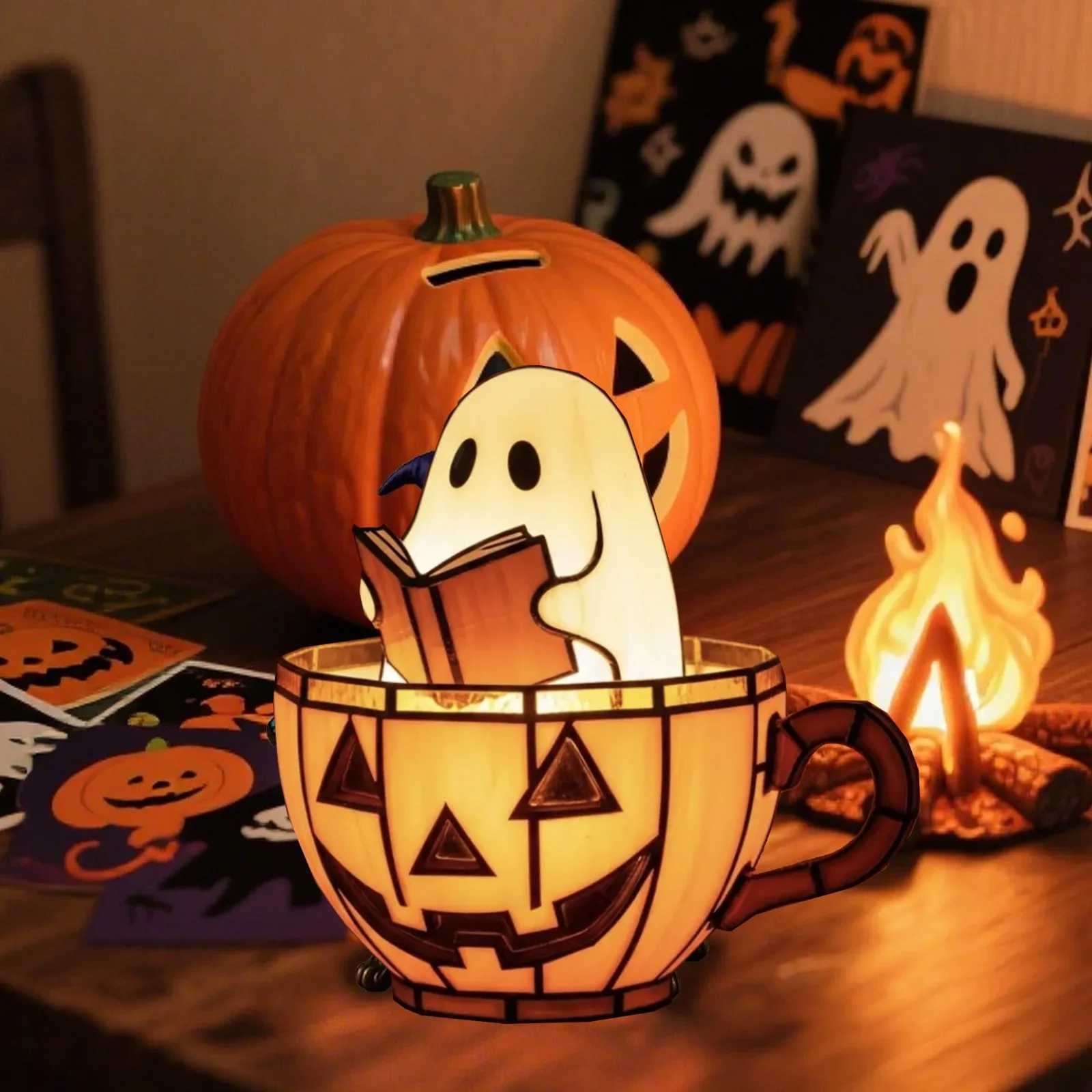 Handmade Halloween Ghost Reading Book Table Light Flickering Nightlight For Readers Book Lover Adorable Holiday Home Decor C250913