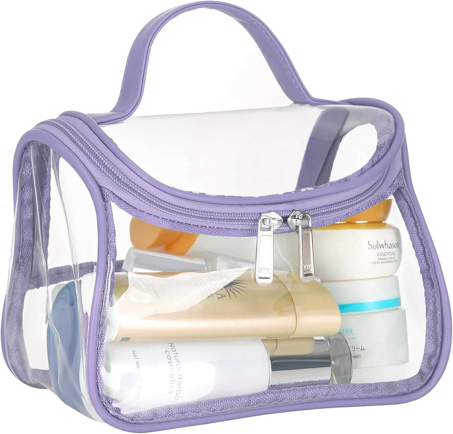 Heavy Duty Clear Cosmetic Bag Waterproof Transparent Travel Makeup Toiletry Organizer Bag Purple1pcsW250913