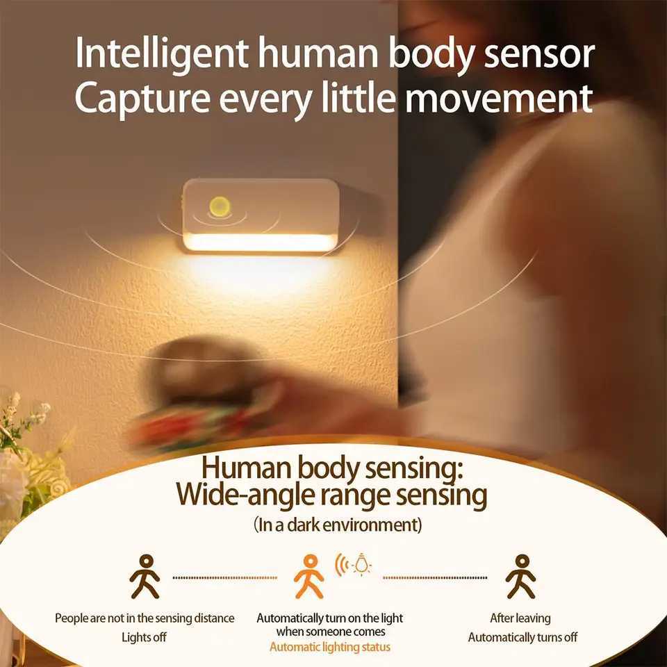 Sensor Led Night Light Magnetic Smart Motion Rechargeable Small Lamp Wireless Cabinet Lights Corridor Energy Saving Home Hallway C251122