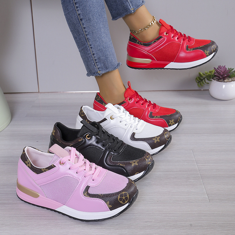 Free shipping Fashion printed shoes sports shoes women's casual women's sports shoes lace up color blocked oversized women's shoes
