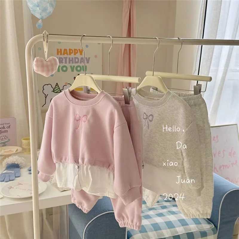Girls Sweet Sets Children Fashion Long Sleeve Suits Spring Autumn Fashionable Motion Bow PulloverPants 2Pcs Outfits C250913