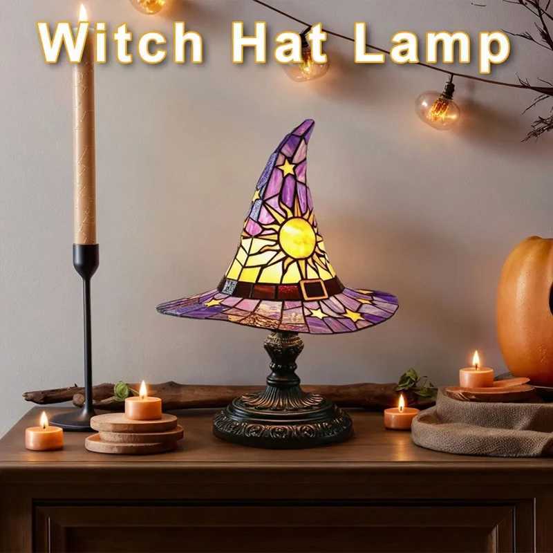 Stained Glass Witch Hat Lamp USB Powered Creative Table Lamp Night Light for Living Room Home Bedroom Decoration Halloween C250913