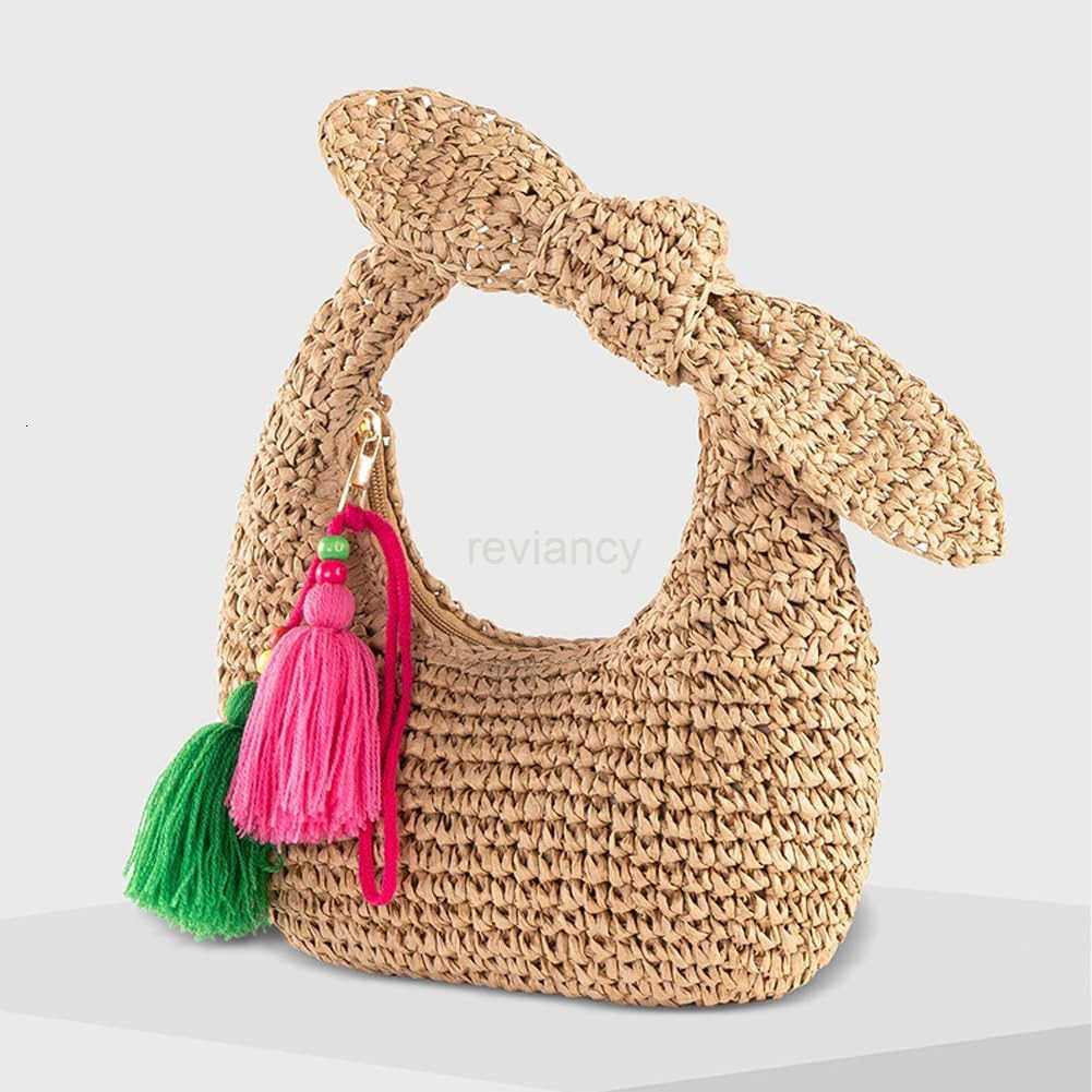 Straw Clutch Purse with Bow Top Handle Bag Summer Straw Handbag Beach Woven Evening Bag for Parties Wedding TravelW250913