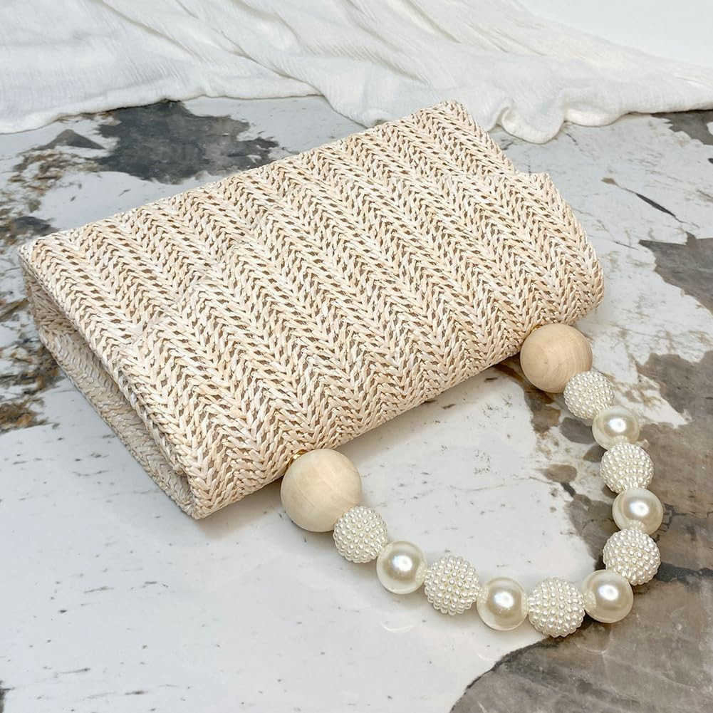 Straw Evening Handbag for Women Exquisite Pearl Beaded TopHandle Purse Small Satchel Purse Woven Clutch Bag 2025W250913