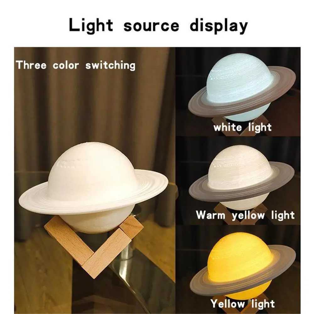 131622cm 3D Print Saturn Night Lamp 16 Colors Remote Touch Control Bedside Lamp Bedroom Decoration Moon Light Children Gifts C251122