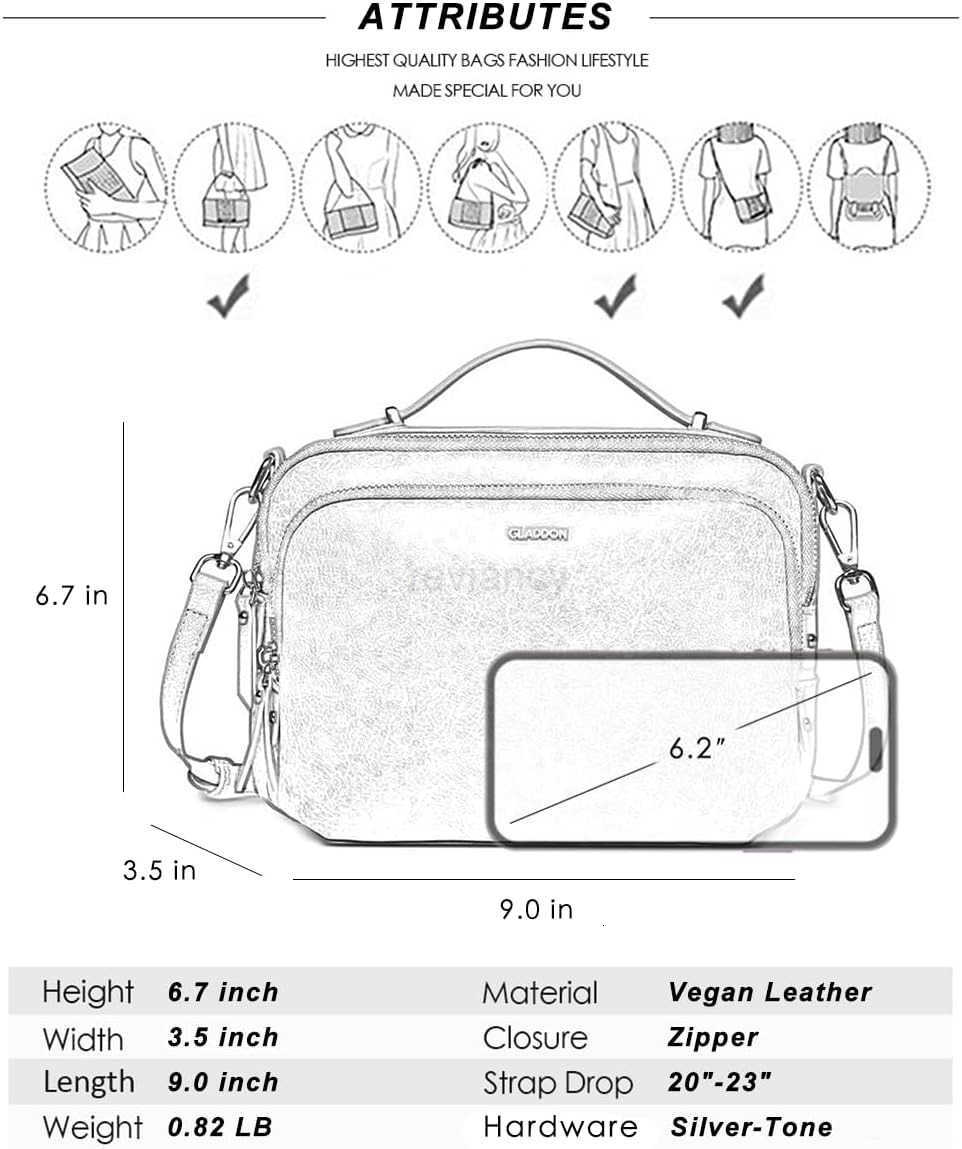 Multi Pockets Crossbody Bags for Women Small Top Handle Purse Satchel and Medium Pocketbooks with Soft Vegan LeatherW250913