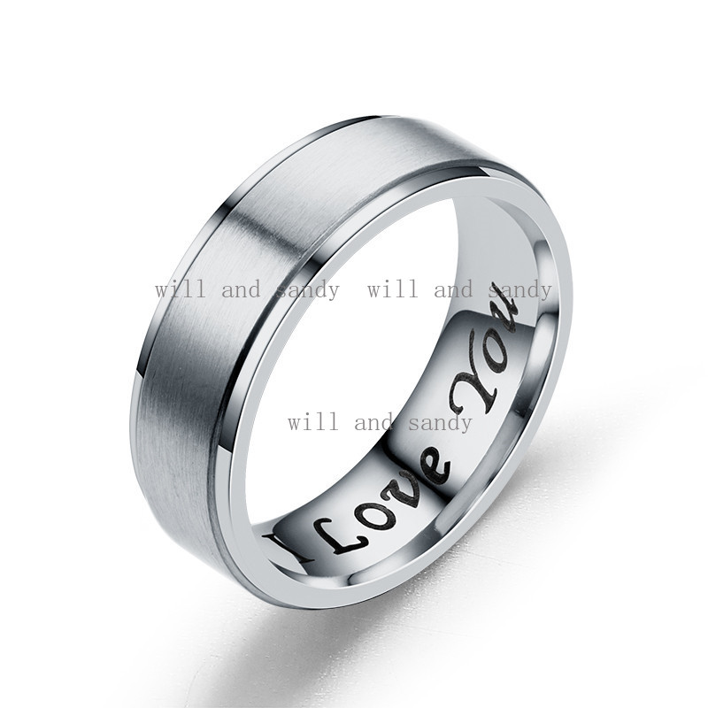 I Love You Ring Wedding Promise Band Stainless Steel Matte Finger Tail Rings Cubic Zirconia Rings Jewelry for Women Mens Birthday Mother Day Gift
