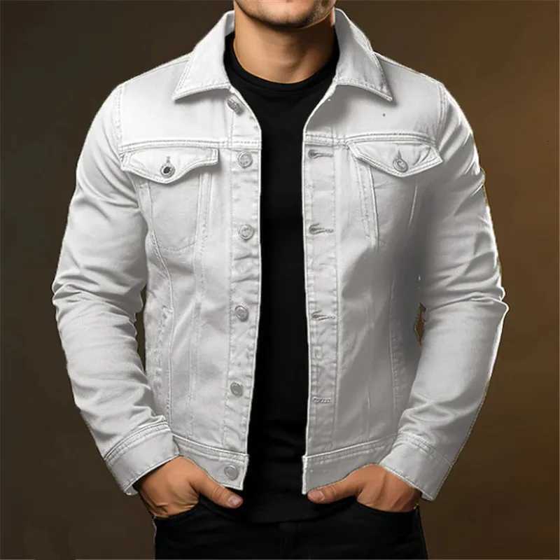 Mens Fashion Casual Denim Jackets Spring Autumn Solid Turn Down Collar Streetwear Jean Outerwear Coats Male Daily Denim Jacket Z250913