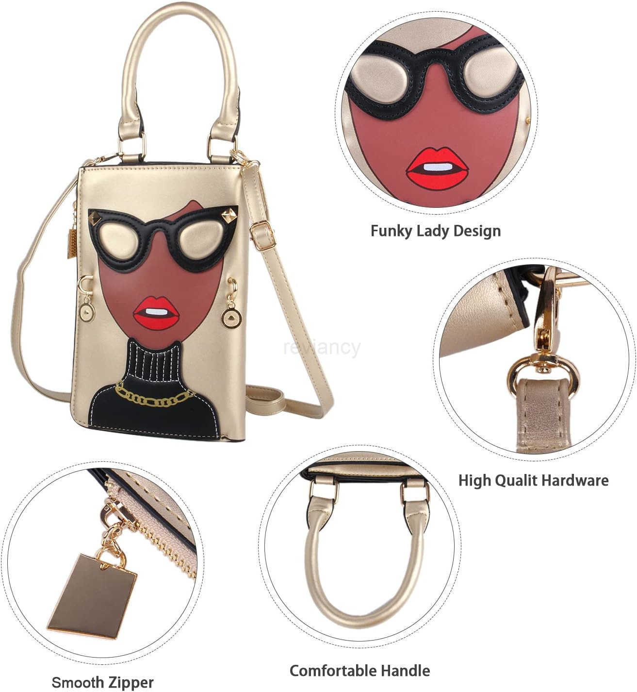 Women Novelty Lady Face Shoulder Bags Funky PU Leather Top Handle Satchel Handbags Clutch Purse for WomenW250912