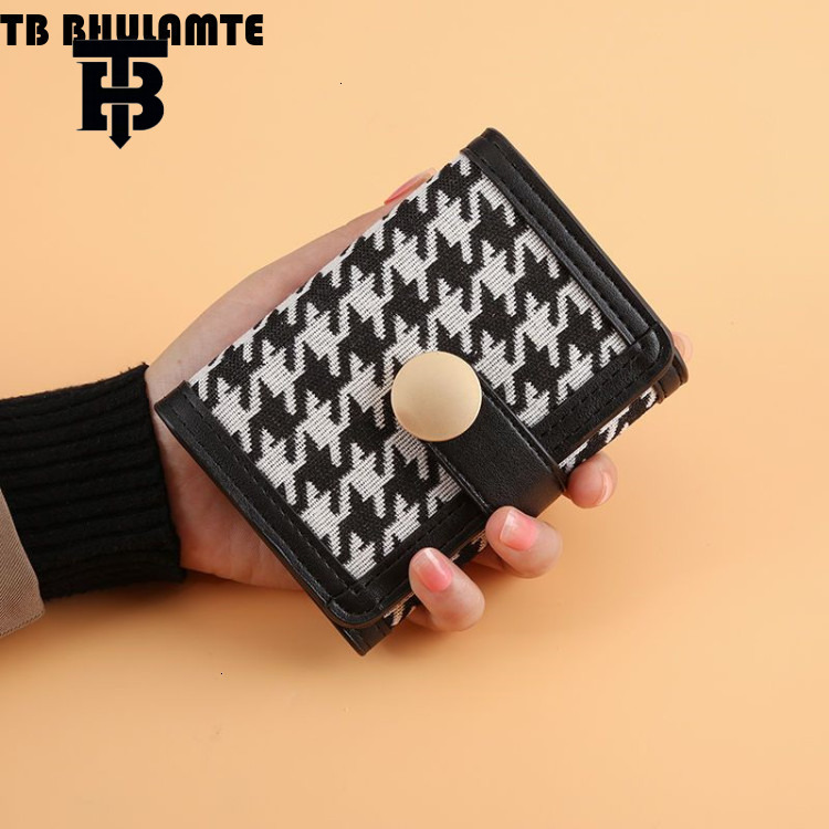 TB BHULAMTE Luxury Designer High Quality Houndstooth Canvas Women's Short Wallet With Buckle Luxury Bag Handbag Long Women's Coin Wallet