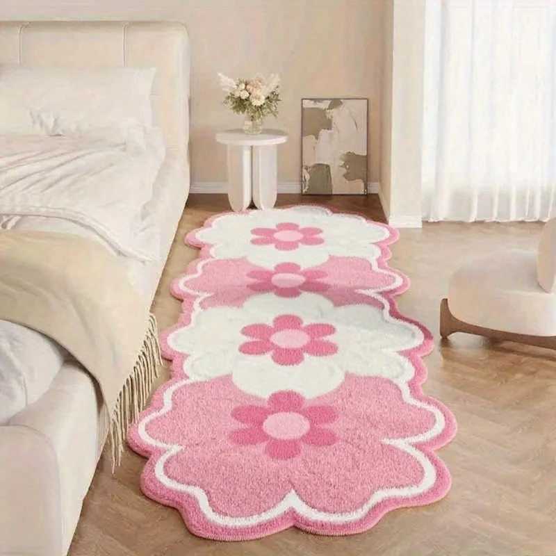 Flower Pattern Bedroom Decor Pink Carpet Thick Plush Bedside Floor Mat Irregular Shapes Carpets for Living Room Fluffy Soft Rug C250913