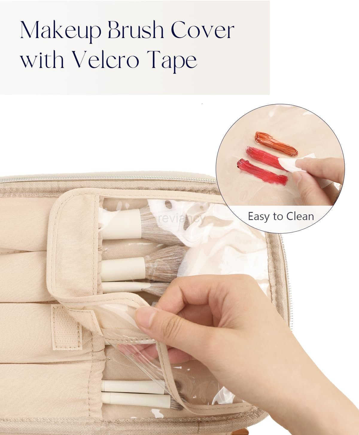 Bag Portable Cosmetic Organizer with Brush Holder Waterproof Travel Toiletry Bag for Women with Handle and Divider BlueW250913