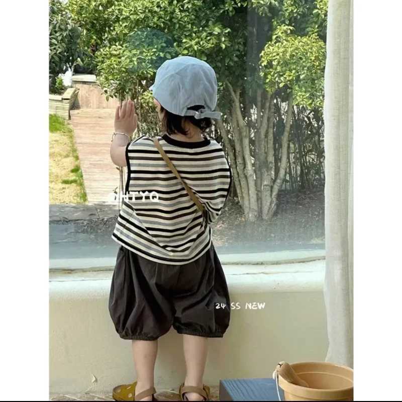 Summer Baby Clothes Sets 2 Pcs Kids Vest Short Boys Girls Tshirt Summer Thin Breathable Toddler Baby Clothes Sets Korea Style C250913