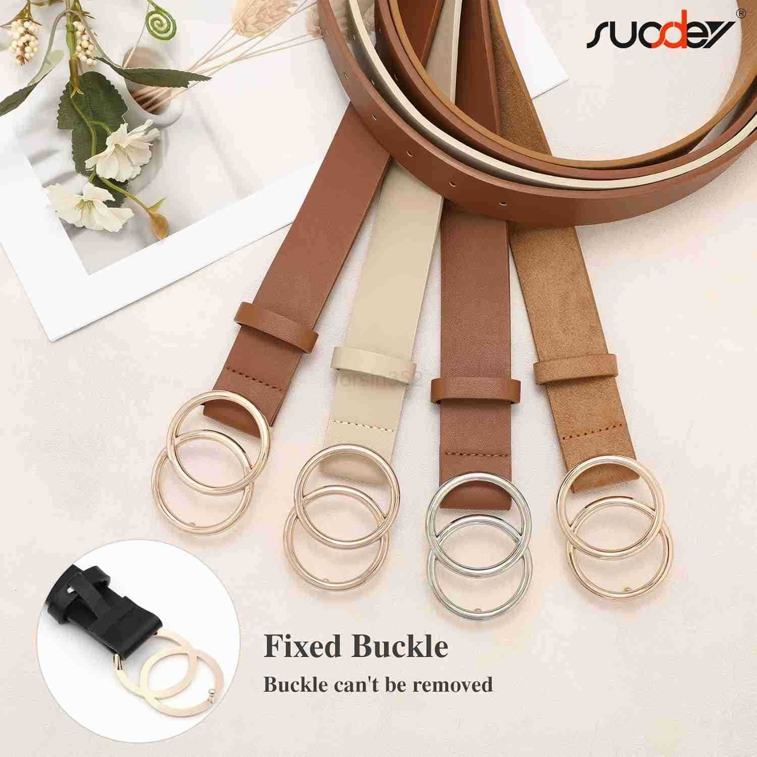 Women Leather Belt Fashion Double ORing Soft Faux Leather Waist Belts For Jeans DressY260117