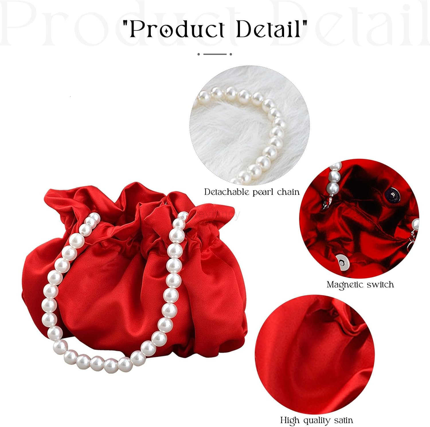 Small Wristlet Purses Mini Bucket Bag Women Hobo Bag with Faux Pearl Chain RedW250913