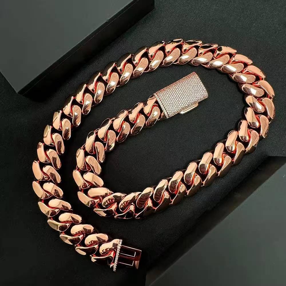 Jewelry Fine Custom Rose Gold Plated 925 Sterling Silver Luxury Hip Hop Cuban Link Chain