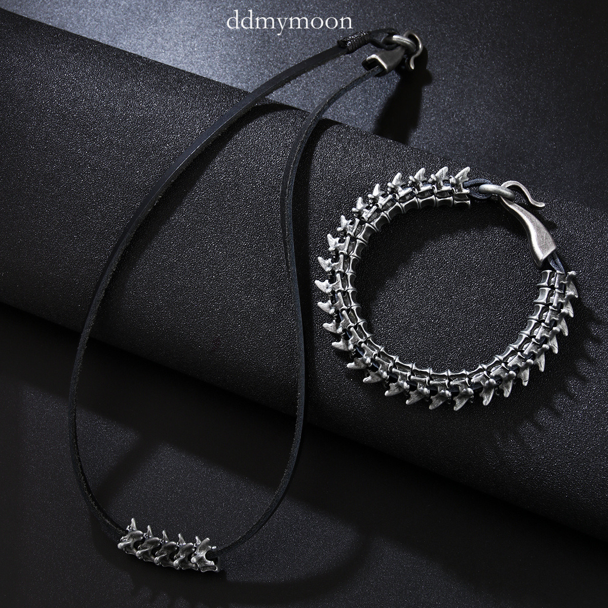 Hot Sale Punk Hip Hop Dark Dragon Spine Bone Leather Choker Alloy Bracelet Necklace ddmymoon