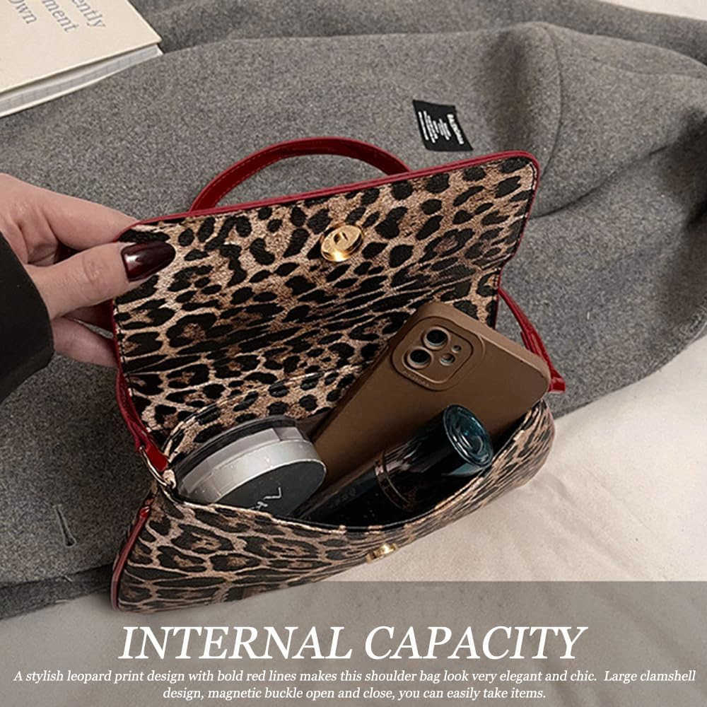 Womens Leopard Print Shoulder Bag Underarm Hobo Handbag with Bow TopHandle BagsW250913