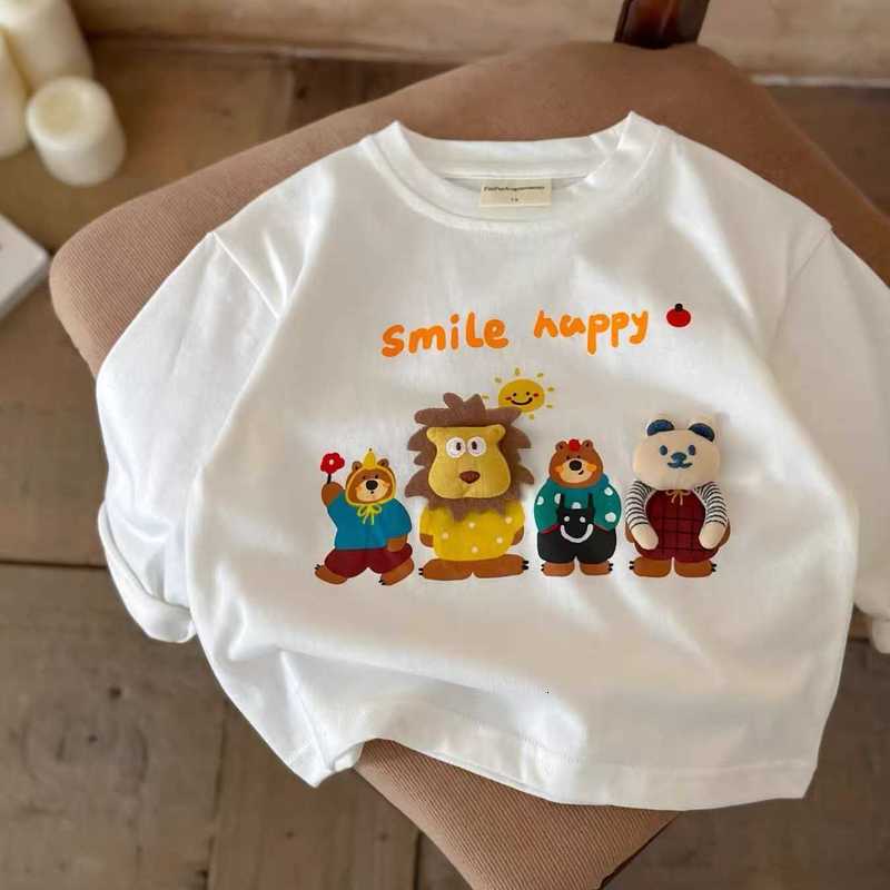 Boys and Girls Pure Cotton Long Sleeve Tops 2025 Spring and Autumn Children's Cartoon Print T-Shirts Versatile Casual Base Shirt