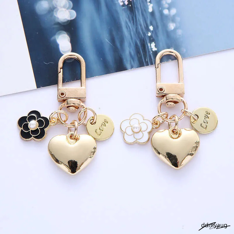 _Wholesale Adorable Alloy Heart Keychain - Pearl & Camellia Flower Charm With Letter Pendant, Cute Bag Accessory For Women (8Cm, 12G) ddmyAug