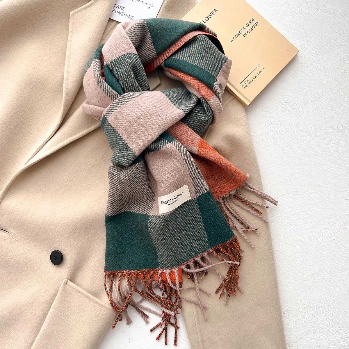 New Fashion Plaid Neckerchi Winter Warm Cashmere Scarf for Wen Girls Long Shawls and Wraps Thick Scarf With ic Tassels G250912