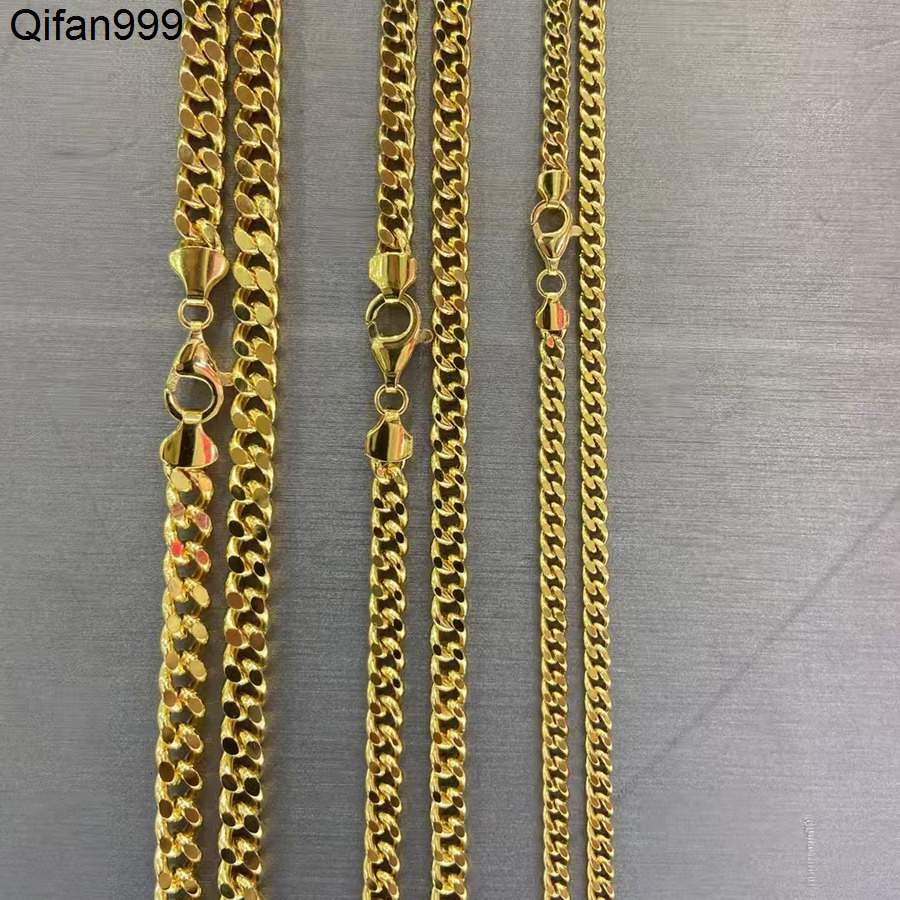 Fine Jewelry AU750 Yellow Gold 18K Thick 31mm 42mm 52mm Hollow Facet Curb Cuban Link Chain Necklace for Men