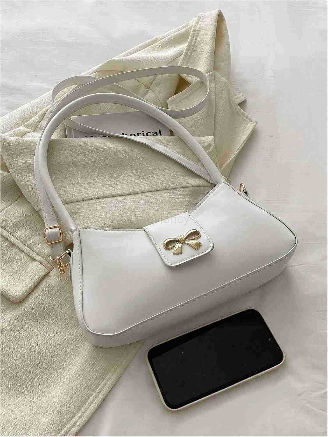 Womens Bow Leather Shoulder Bag Flap Top Handle Zipper Y2k Vintage Underarm BagW250913