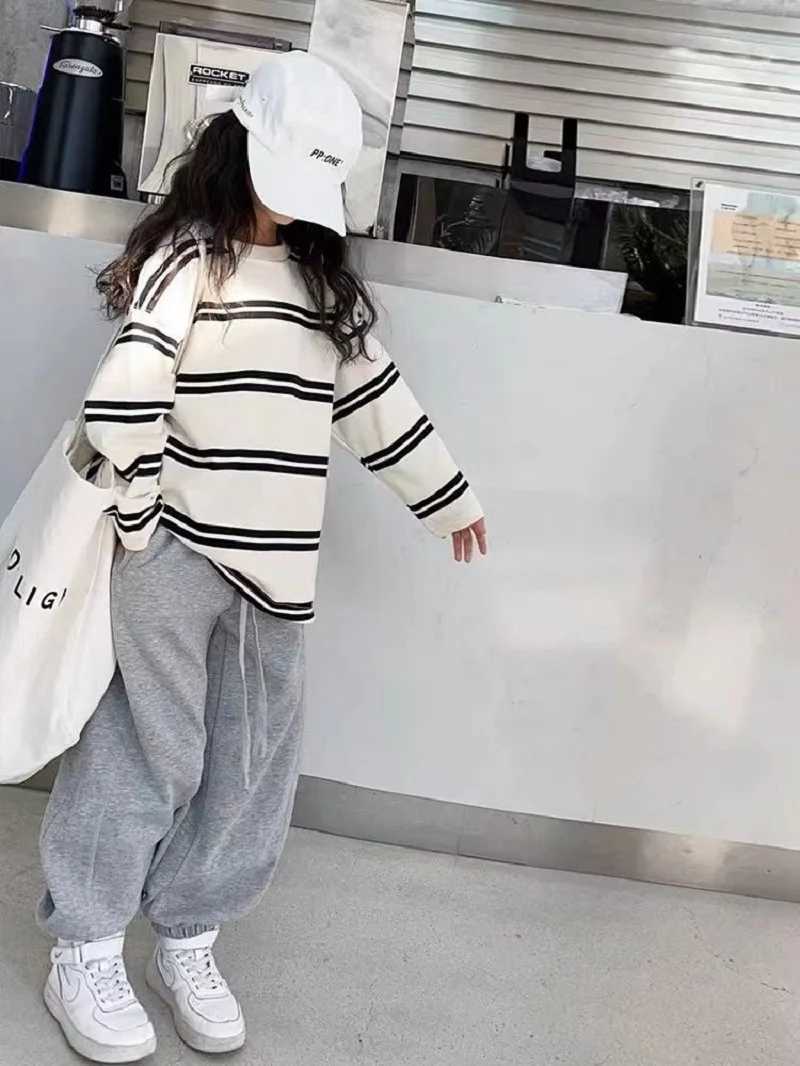 Spring Autumn Girls Cotton Contrast Striped Workout SweatshirtSweatpant Sets School Kids Tracksuit Child Jogging Outfit 516Yrs C250913