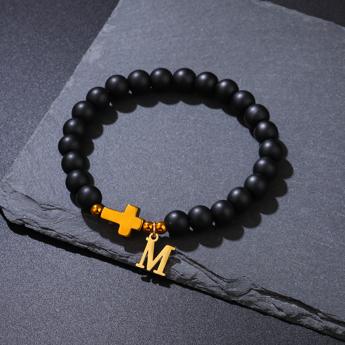 New Hot-Selling 8mm Turquoise Cross Stone Weathered Agate Gift Buddhist Bead Bracelet ddmymoon