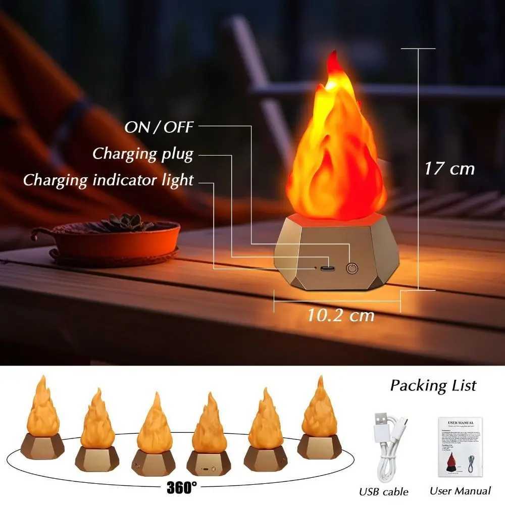 USB Rechargeable Flickering Flame Lamp 35H Runtime Energy Saving 3D Fake Fire Night Light Rechargeable Battery 3 Modes Y250913