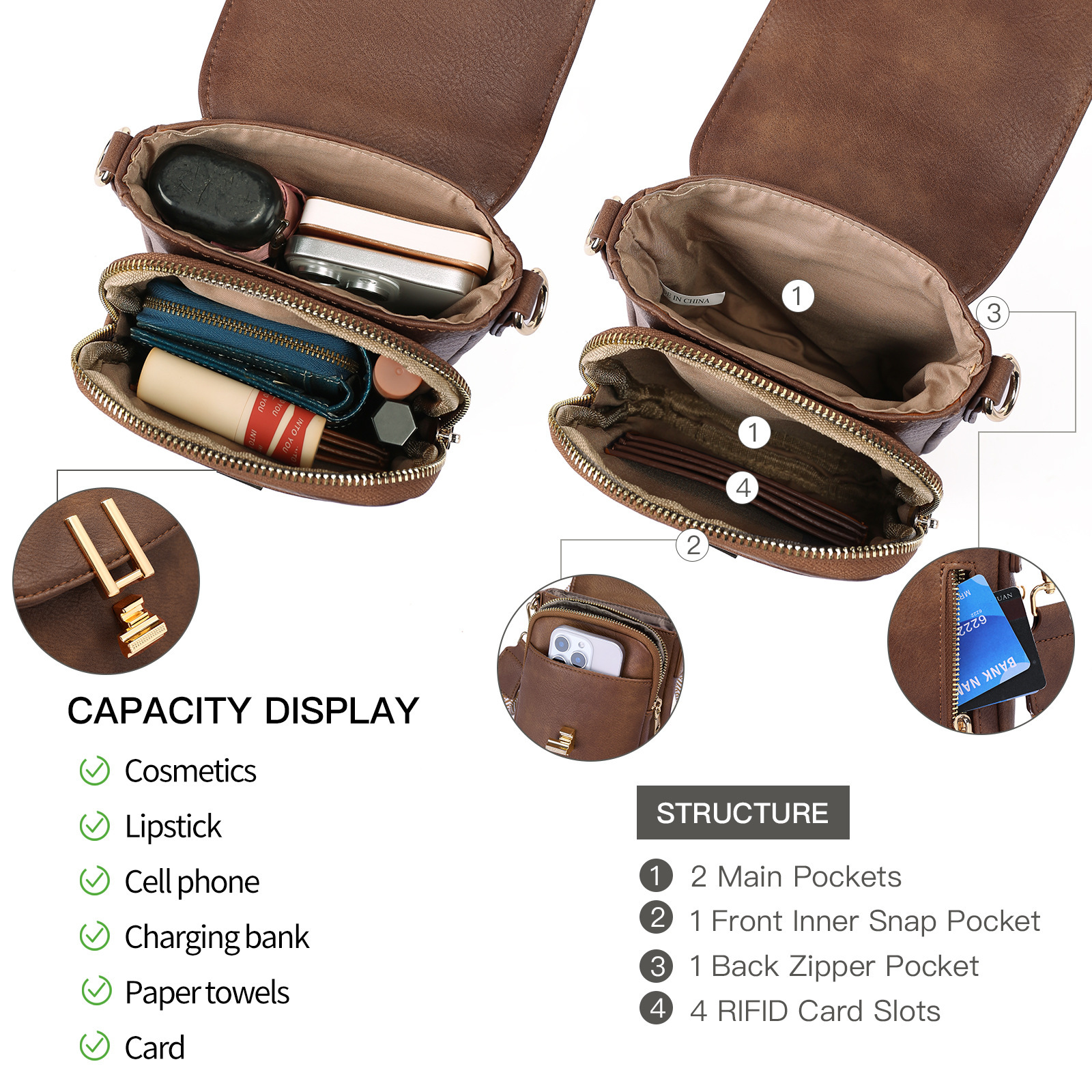 2025 New Crossbody Phone Wide Strap Single Shoulder PU Soft Leather Double Layer Women's Bag ddmymoon