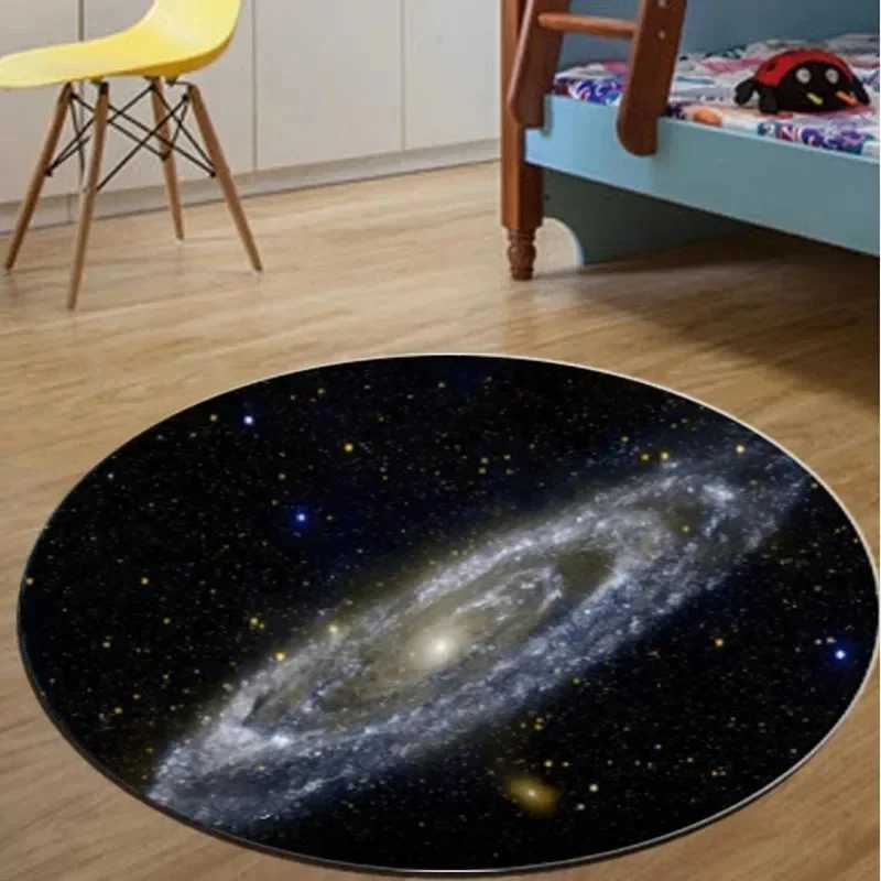 VIKAMA Flannel Round Rug Earth Moon Bedroom Sofa Living Room Bedside Rug Soft Soundproof Noise Reducing Carpet Home Decoration C250913
