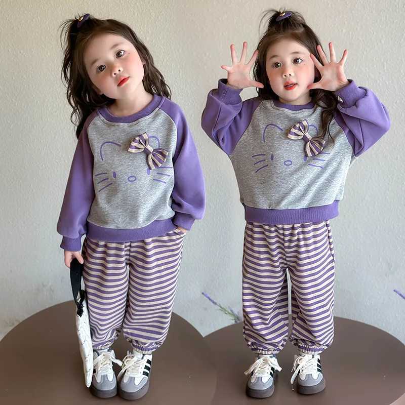 Baby Girl Clothes Set Autumn Kid Helllo Kitty Sweatshirts Pullover Top Striped Pants 2pcs Suit Children Tracksuits Outfits C250913