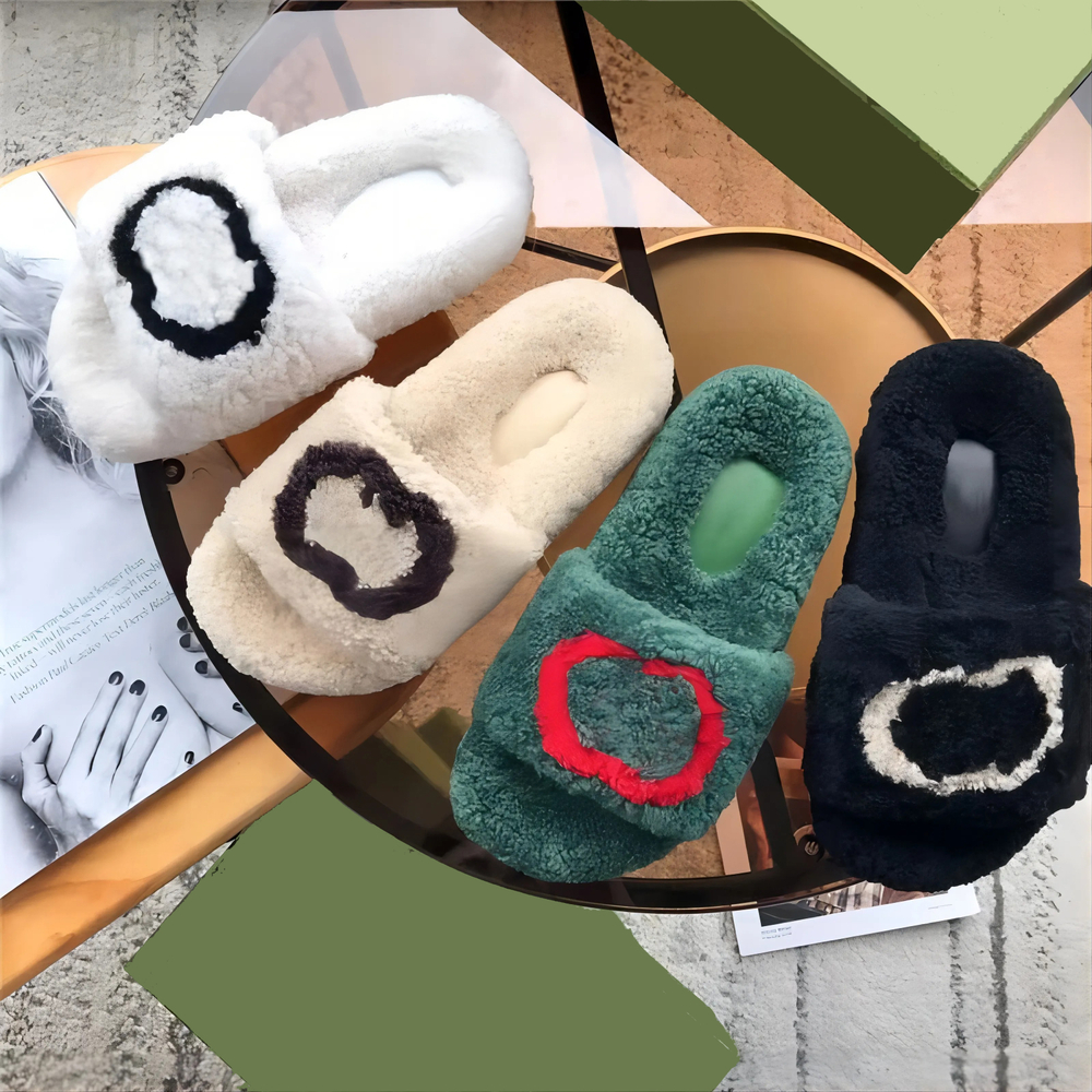 Luxury Fur Slippers Designer Wool Fuzzy Sandal Casual House Slide Womens Ladies Winter Warm Fashion Female Comfort Home Fluffy Flip Flop
