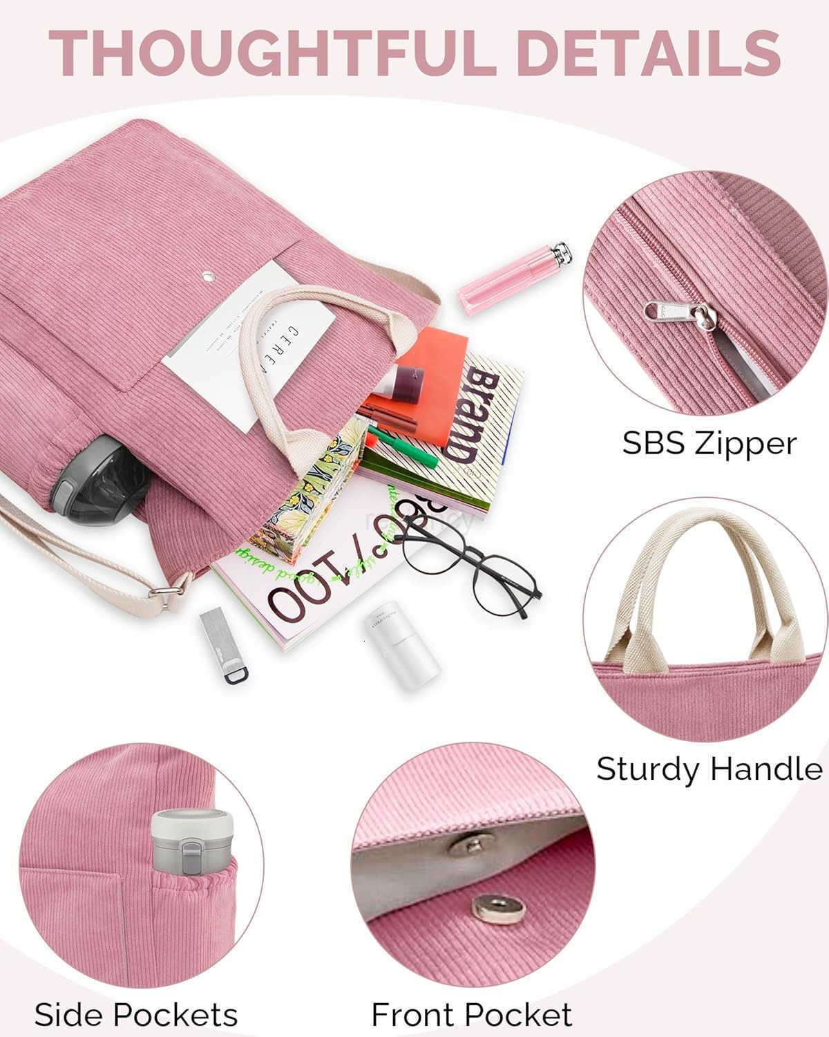 Corduroy Tote Bag for Women Large Crossbody Hobo Shoulder Bag with Pockets Tote Handbag for WorkCollegeShoppingW250913