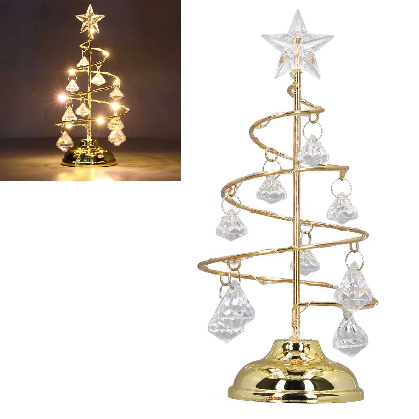 LED Christmas Tree Lamp Small Crystal Decorative Iron Tree Night Light Ornament for Gift Golden Warm Light C251122