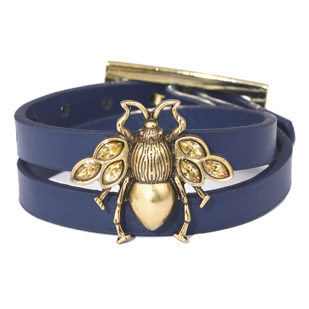 Creative Fashion Bronze Little Bee Runway PU Leather Bracelet Yiwu Accessories ddmymoon