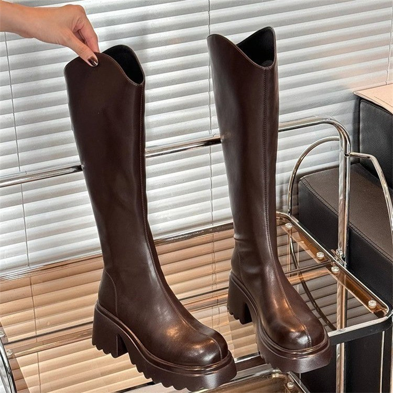 Free shipping designer high quality Versatile thick soled long boots women autumn winter short knight boots below knee high boots women