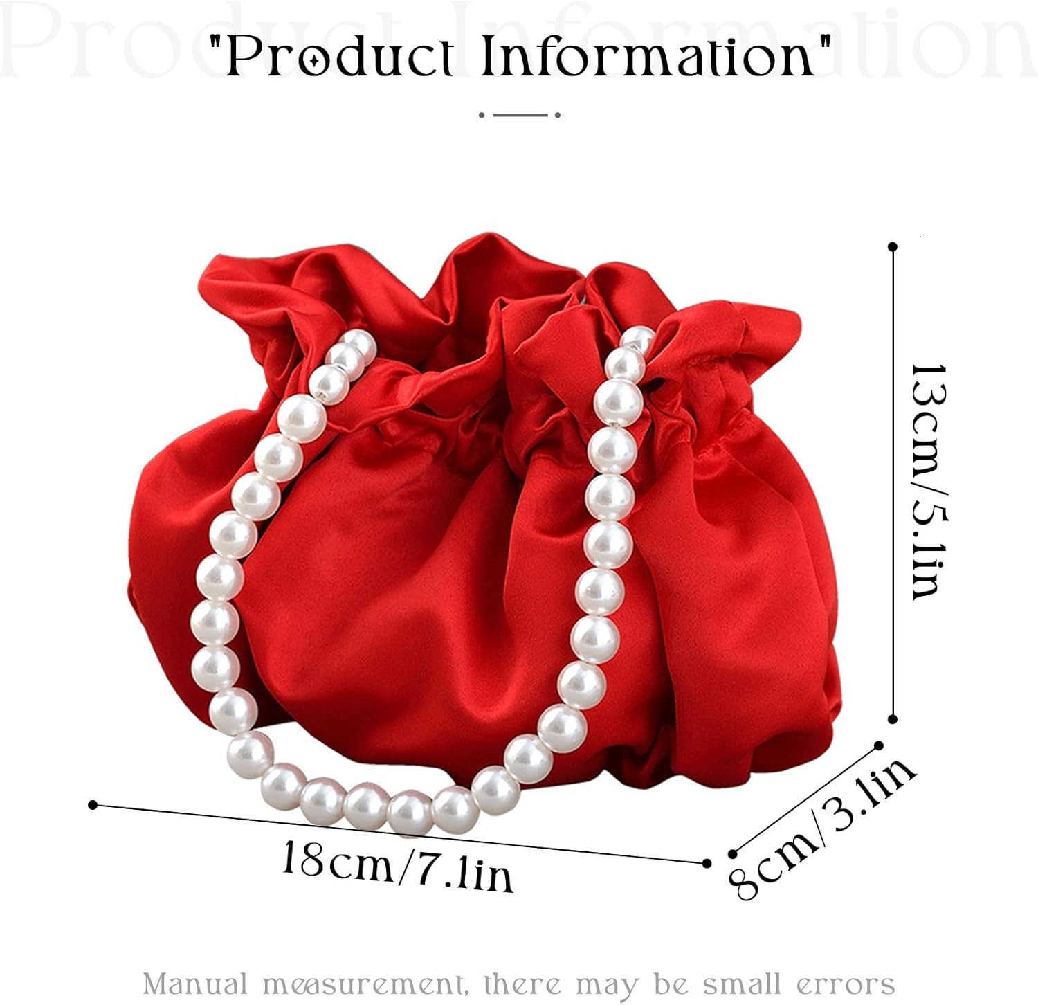 Small Wristlet Purses Mini Bucket Bag Women Hobo Bag with Faux Pearl Chain RedW250913
