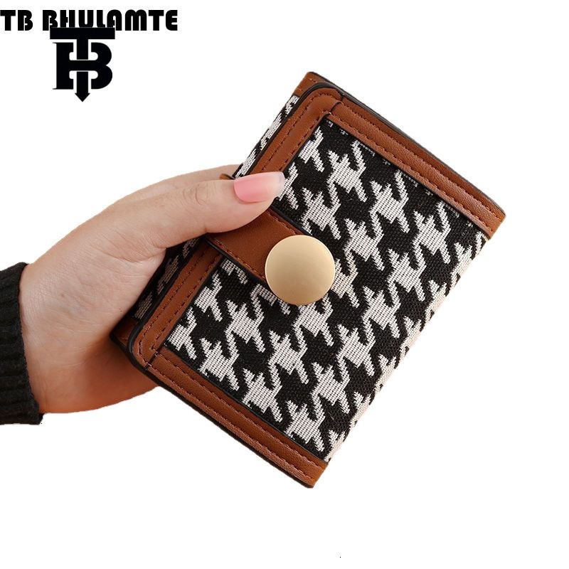 TB BHULAMTE Luxury Designer High Quality Houndstooth Canvas Women's Short Wallet With Buckle Luxury Bag Handbag Long Women's Coin Wallet