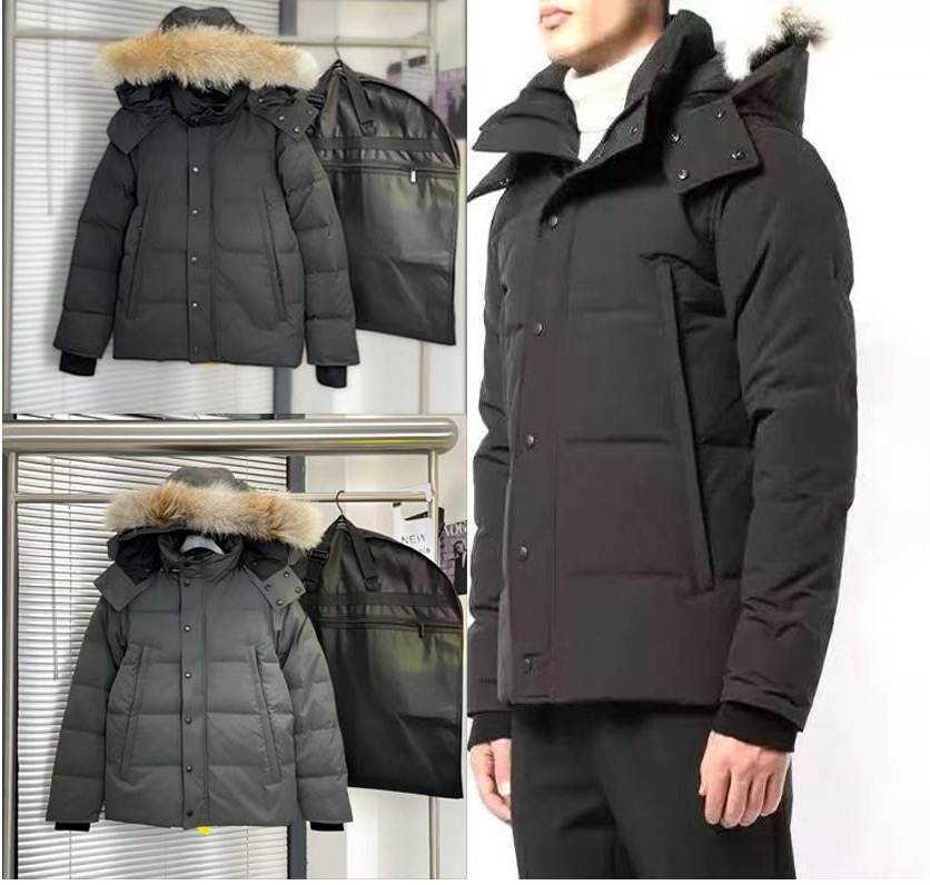 Mens Puffer Jacket Wyndham Women Wolf Skin Collar Parka Winter Fashion Outdoor Warm Windproof Coat XS-2XL
