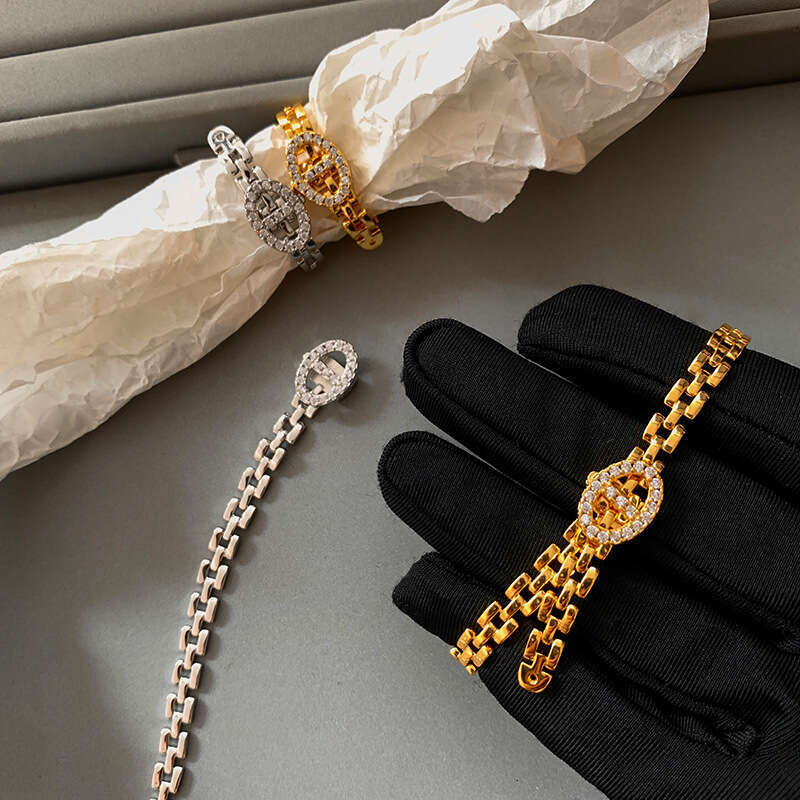 New Gold and Sier Full Dia Pig Nose Open Bracelet for Women, Light Niche Exquisite High-end Jewelry